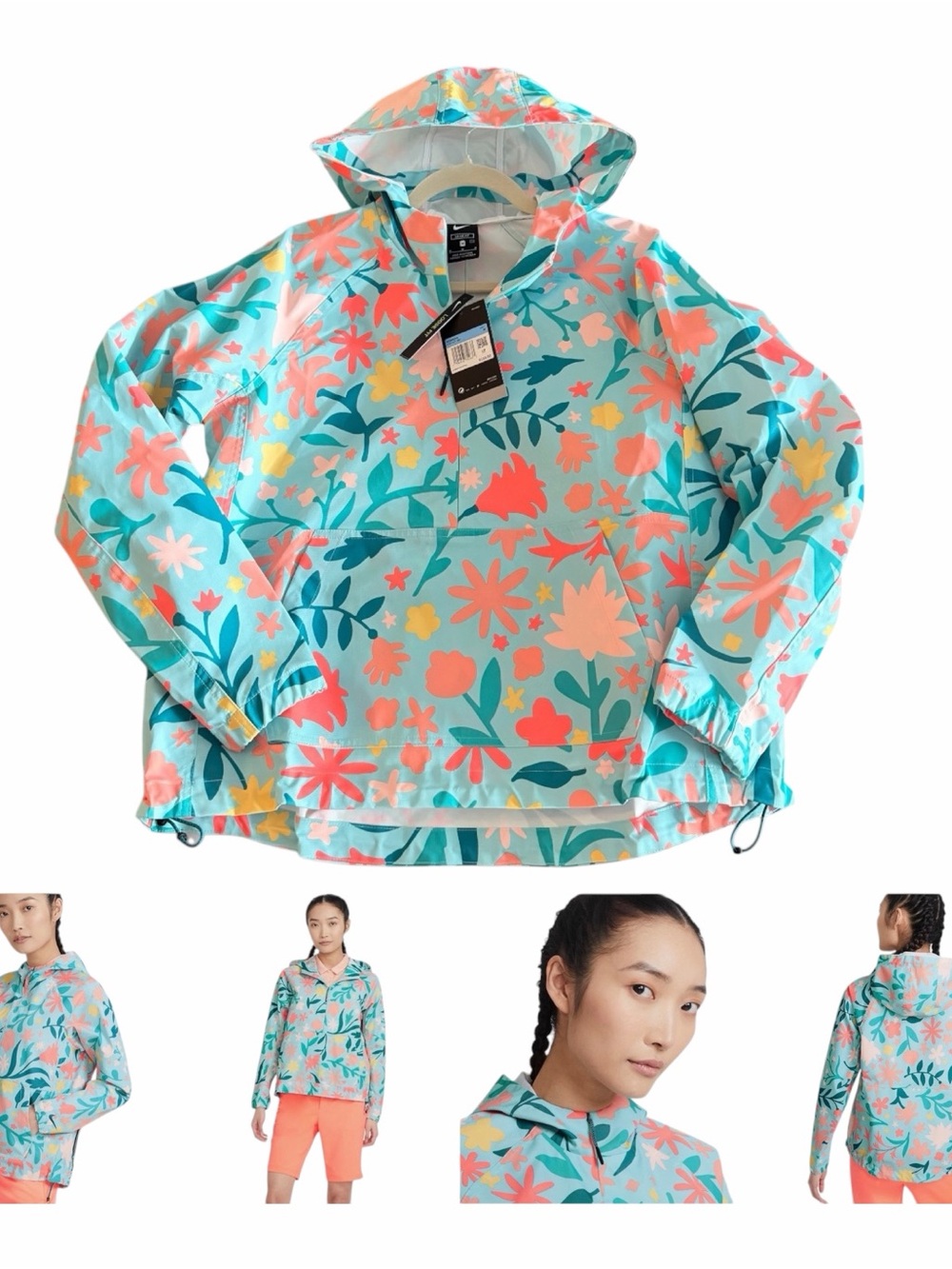 Nike Half Zip Water Repellant Windbreaker Jacket Hood Loose Fit Size Medium NWT
